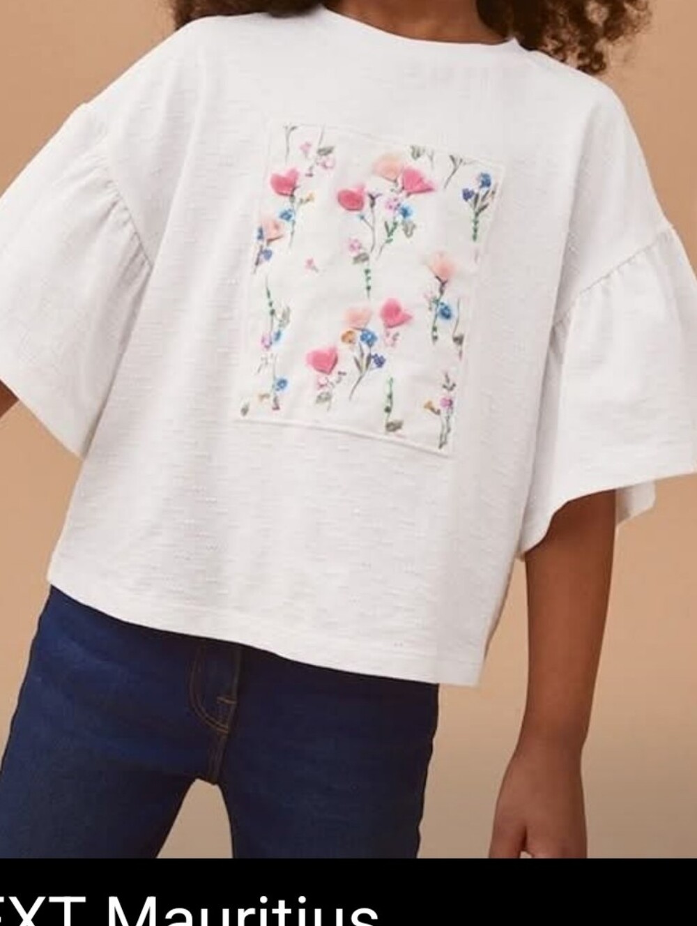next Mauritius White Girls Short Sleeve Tee 3D Floral Embelishment Panel 9y